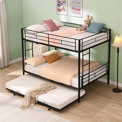Full Over Full Metal Bunk Bed with Trundle No Box Spring Needed Easy Assembly