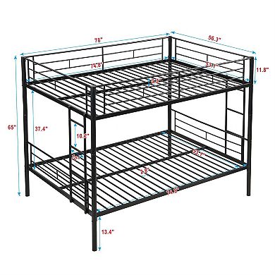 Full Over Full Metal Bunk Bed with Trundle No Box Spring Needed Easy Assembly