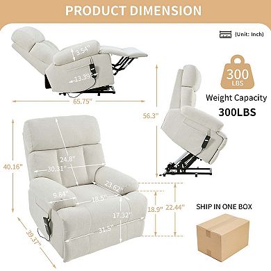 Oversized Electric Power Lift Recliner Chair with Remote and Side Pocket