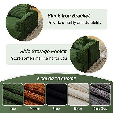 Convertible Corduroy Sleeper Sofa Bed with Foldable Design and Cylindrical Pillows