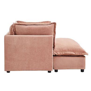 Whisen Chenille Armchair Sofa with Movable Ottoman, Wide Seat, Curved Armrests and Soft Pillows
