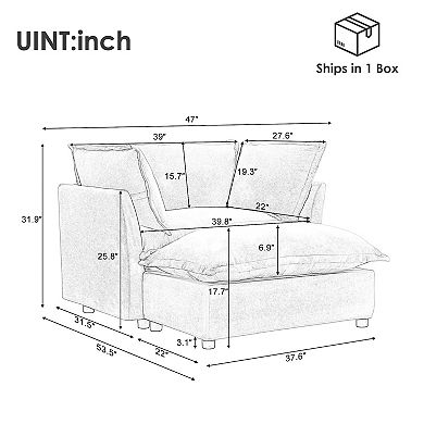 Whisen Chenille Armchair Sofa with Movable Ottoman, Wide Seat, Curved Armrests and Soft Pillows