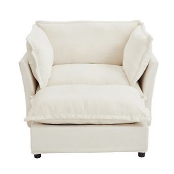 Whisen Chenille Armchair Sofa with Movable Ottoman, Wide Seat, Curved Armrests and Soft Pillows