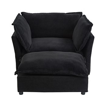 Whisen Chenille Armchair Sofa with Movable Ottoman, Wide Seat, Curved Armrests and Soft Pillows