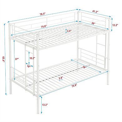 Metal Twin Over Twin Bunk Bed with Pull Out Trundle and Safety Rails