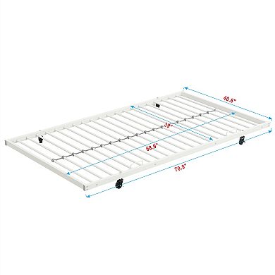 Metal Twin Over Twin Bunk Bed with Pull Out Trundle and Safety Rails
