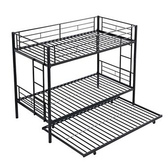 Metal Twin Over Twin Bunk Bed with Pull Out Trundle and Safety Rails
