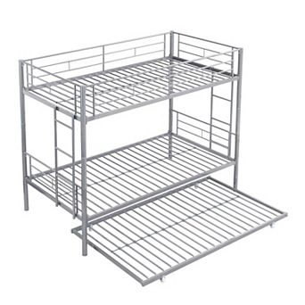 Metal Twin Over Twin Bunk Bed with Pull Out Trundle and Safety Rails