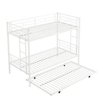 Metal Twin Over Twin Bunk Bed with Pull Out Trundle and Safety Rails