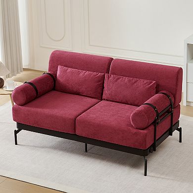 Whisen Chenille Modern Loveseat Sofa with Flexible USB Ports, Unique Cylindrical Armrests