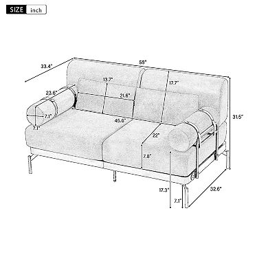 Whisen Chenille Modern Loveseat Sofa with Flexible USB Ports, Unique Cylindrical Armrests