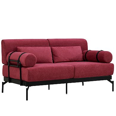 Whisen Chenille Modern Loveseat Sofa with Flexible USB Ports, Unique Cylindrical Armrests
