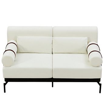 Whisen Chenille Modern Loveseat Sofa with Flexible USB Ports, Unique Cylindrical Armrests