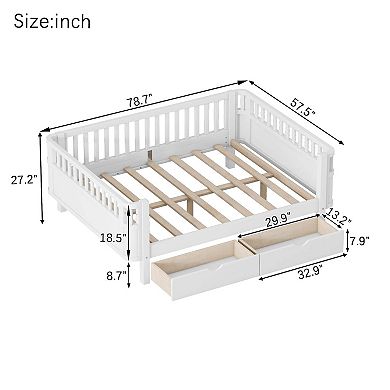 Kids Wood Platform Bed with Safety Rails and Storage Drawers