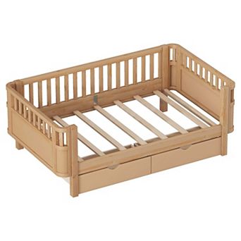 Kids Wood Platform Bed with Safety Rails and Storage Drawers