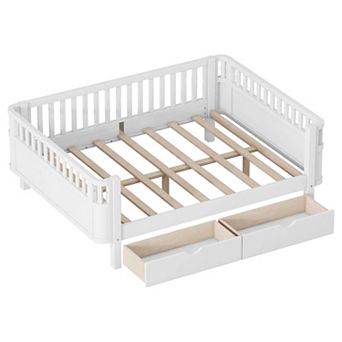 Kids Wood Platform Bed with Safety Rails and Storage Drawers