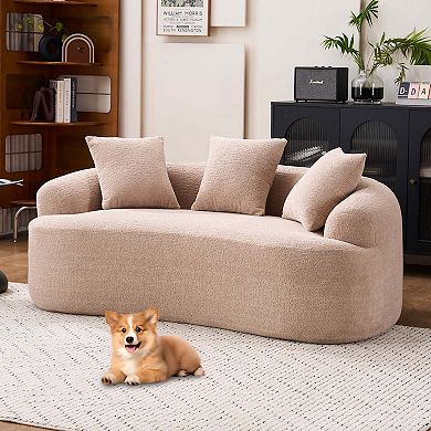 Curved Compact Loveseat with Chenille Fabric and Compression Foam 65 Inch