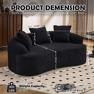 Curved Compact Loveseat with Chenille Fabric and Compression Foam 65 Inch