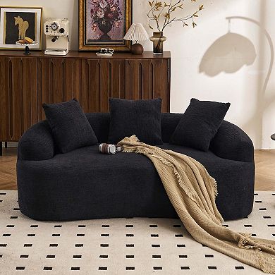 Curved Compact Loveseat with Chenille Fabric and Compression Foam 65 Inch