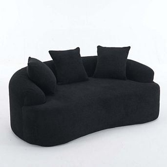 Curved Compact Loveseat with Chenille Fabric and Compression Foam 65 Inch