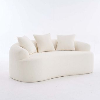 Curved Compact Loveseat with Chenille Fabric and Compression Foam 65 Inch