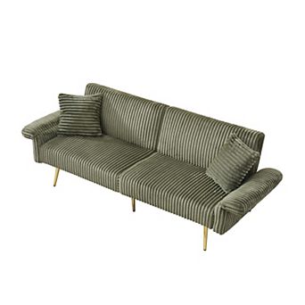 79 Inch Corduroy Sofa Bed with Folding Armrests for Small Spaces