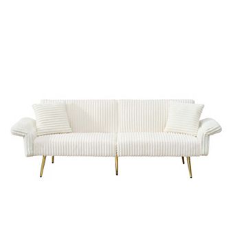 79 Inch Corduroy Sofa Bed with Folding Armrests for Small Spaces