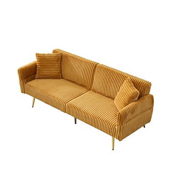 79 Inch Corduroy Sofa Bed with Folding Armrests for Small Spaces