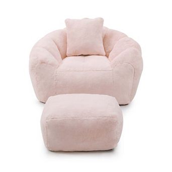 Giant Faux Fur Bean Bag Chair with Footstool for Adults and Kids