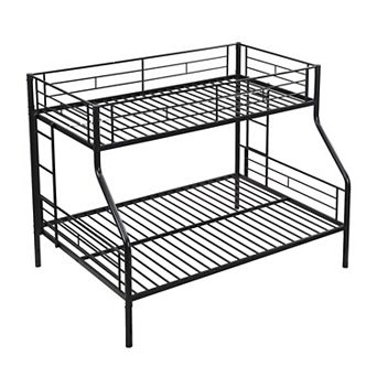 Twin Over Full Metal Bunk Bed with Storage Space and Safe Stairs