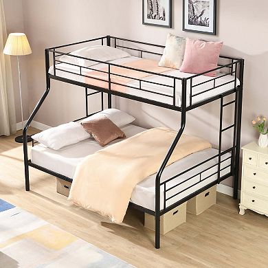 Twin Over Full Metal Bunk Bed with Storage Space and Safe Stairs