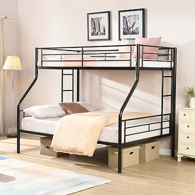 Twin Over Full Metal Bunk Bed with Storage Space and Safe Stairs