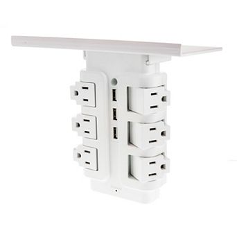 Wall Mount Surge Protector Power Strip 6 Rotating Outlets 3 Fast Charging USB with Removable Shelf
