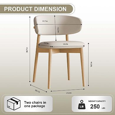 Set of 2 Mid Century Modern Wood Leg Dining Chairs with PU Seat and Ergonomic Backrest