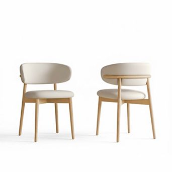 Set of 2 Mid Century Modern Wood Leg Dining Chairs with PU Seat and Ergonomic Backrest