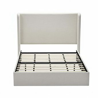 Upholstered Wingback Platform Bed with Tall Headboard and No Box Spring Needed