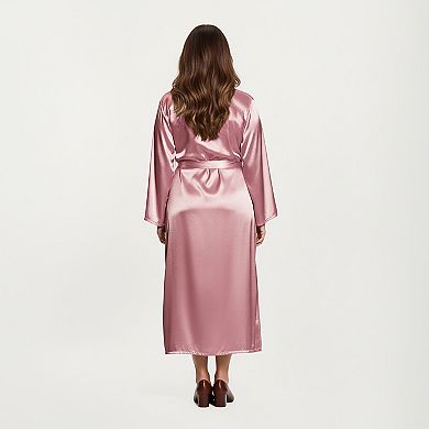 Women's PLus Size Satin Robe and Slip Set with Smooth Draping Fabric and Elegant Silhouette