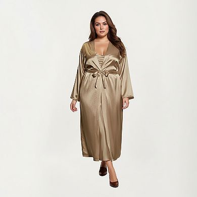 Women's PLus Size Satin Robe and Slip Set with Smooth Draping Fabric and Elegant Silhouette