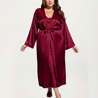 Women's PLus Size Satin Robe and Slip Set with Smooth Draping Fabric and Elegant Silhouette