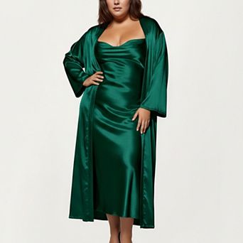 Women's PLus Size Satin Robe and Slip Set with Smooth Draping Fabric and Elegant Silhouette