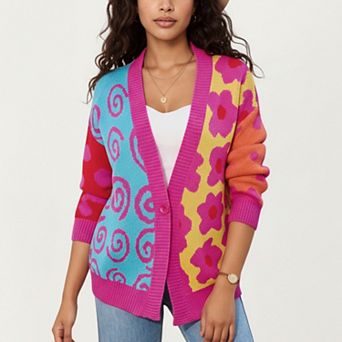 Women's Multi Pattern Open Front Cardigan with Long Sleeves and Comfortable Relaxed Layering Fit