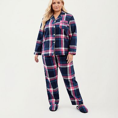 Women's PLus Size 2-Piece Set Plaid Flannel Pajamas with Long Sleeve Top and Soft Relaxed Fit Pants