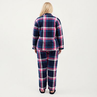 Women's PLus Size 2-Piece Set Plaid Flannel Pajamas with Long Sleeve Top and Soft Relaxed Fit Pants