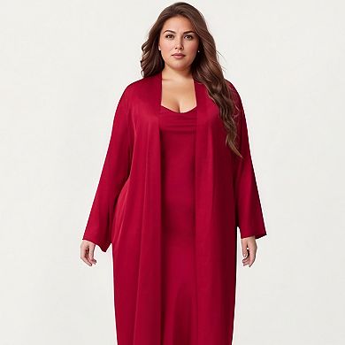 Women's Plus Size Long Robe Set with Soft Draped Silhouette and Smooth Flowing Fabric