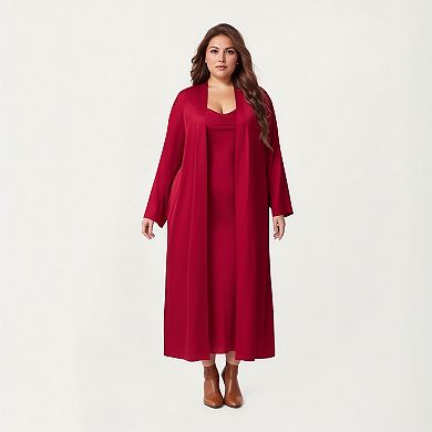 Women's Plus Size Long Robe Set with Soft Draped Silhouette and Smooth Flowing Fabric