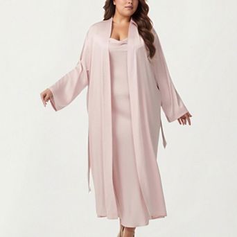Women's Plus Size Long Robe Set with Soft Draped Silhouette and Smooth Flowing Fabric