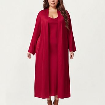 Women's Plus Size Long Robe Set with Soft Draped Silhouette and Smooth Flowing Fabric