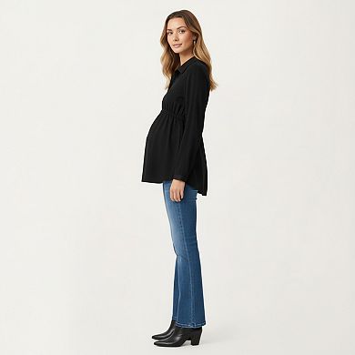Women' s Maternity Long Sleeve Top with Collared Neckline Elastic Empire Waist