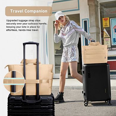 Women's Quilted Puffer Tote Bag with Soft Padded Panels and Spacious Interior Storage