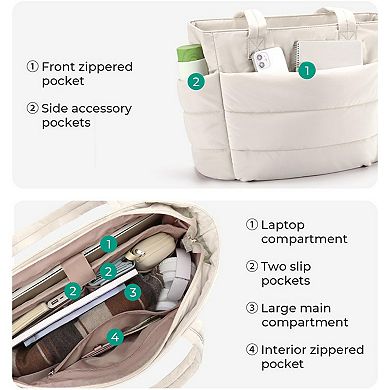 Women's Quilted Puffer Tote Bag with Soft Padded Panels and Spacious Interior Storage